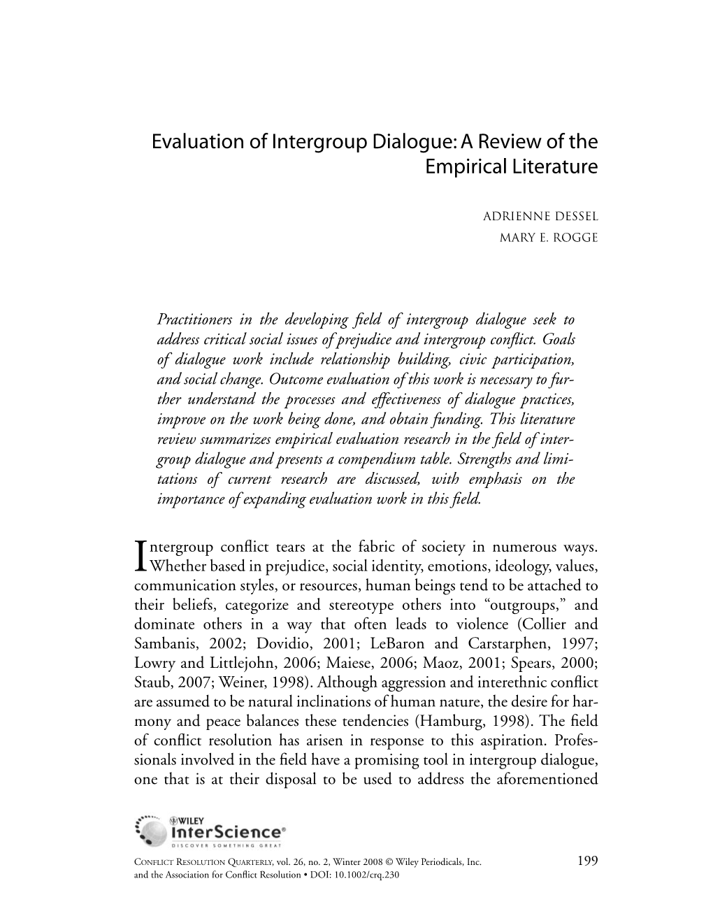 Evaluation of Intergroup Dialogue: a Review of the Empirical Literature