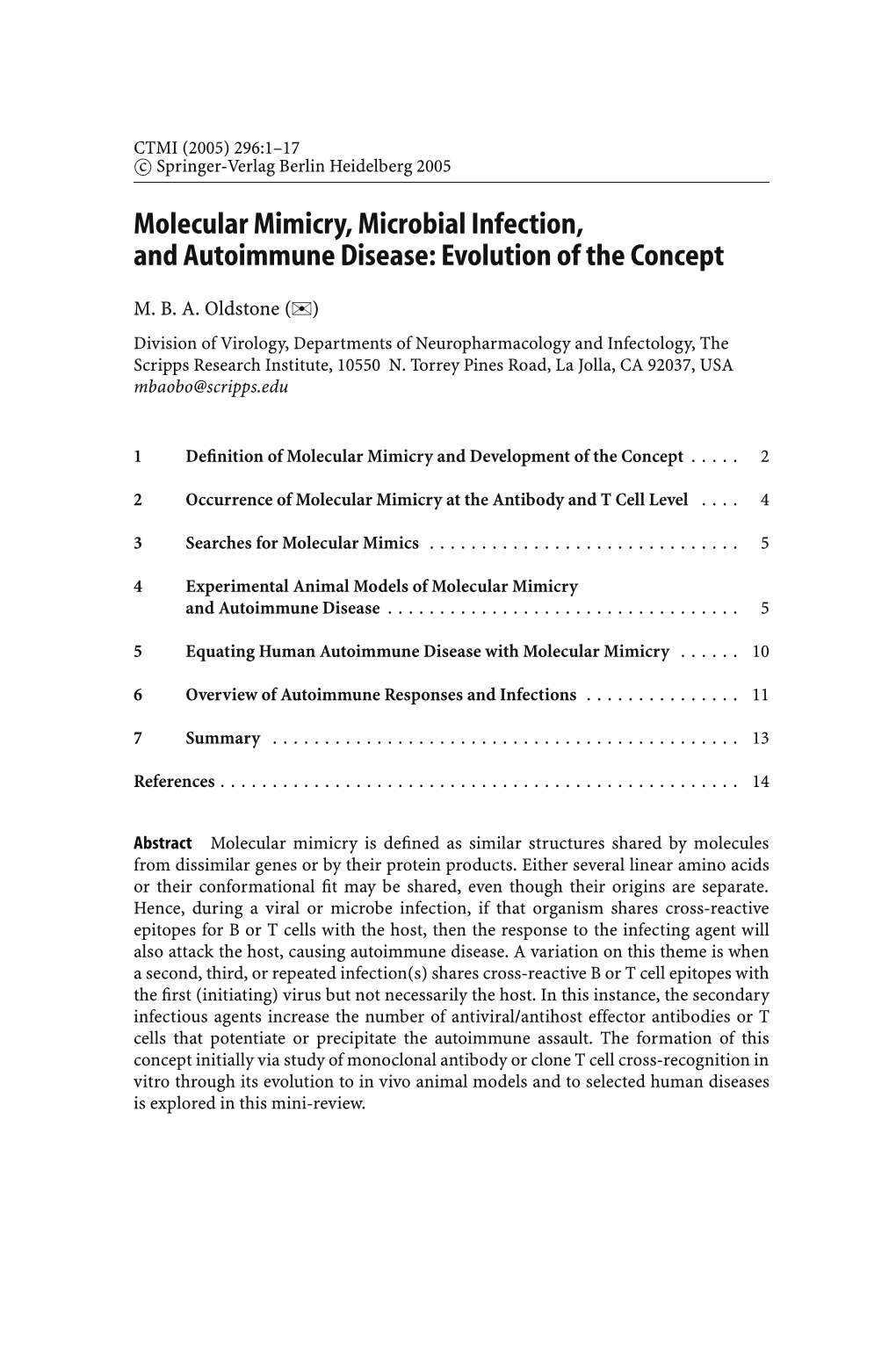 Molecular Mimicry, Microbial Infection, and Autoimmune Disease: Evolution of the Concept