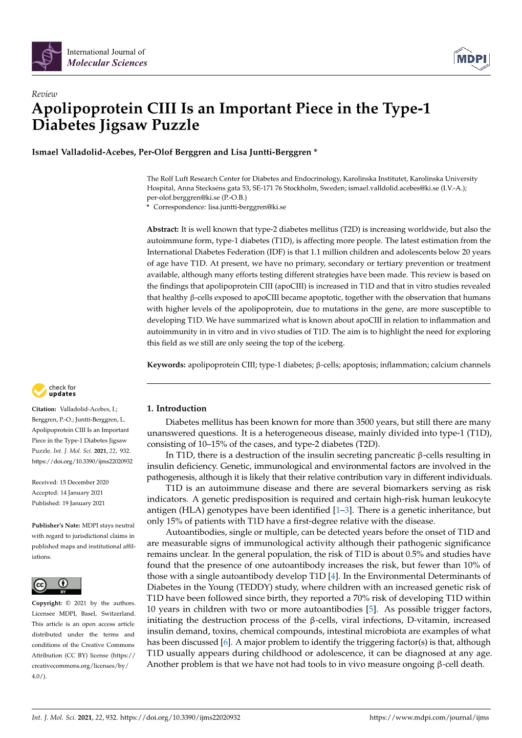 Apolipoprotein CIII Is an Important Piece in the Type-1 Diabetes Jigsaw Puzzle