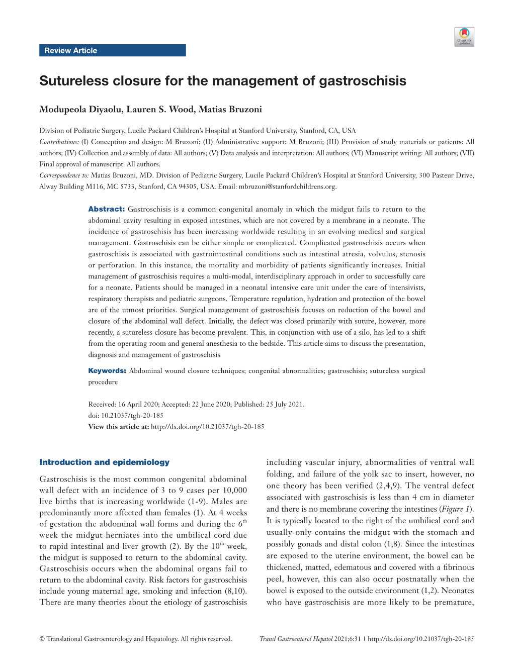 Sutureless Closure for the Management of Gastroschisis