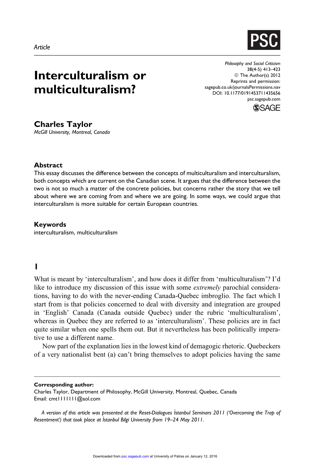 Interculturalism Or Multiculturalism?