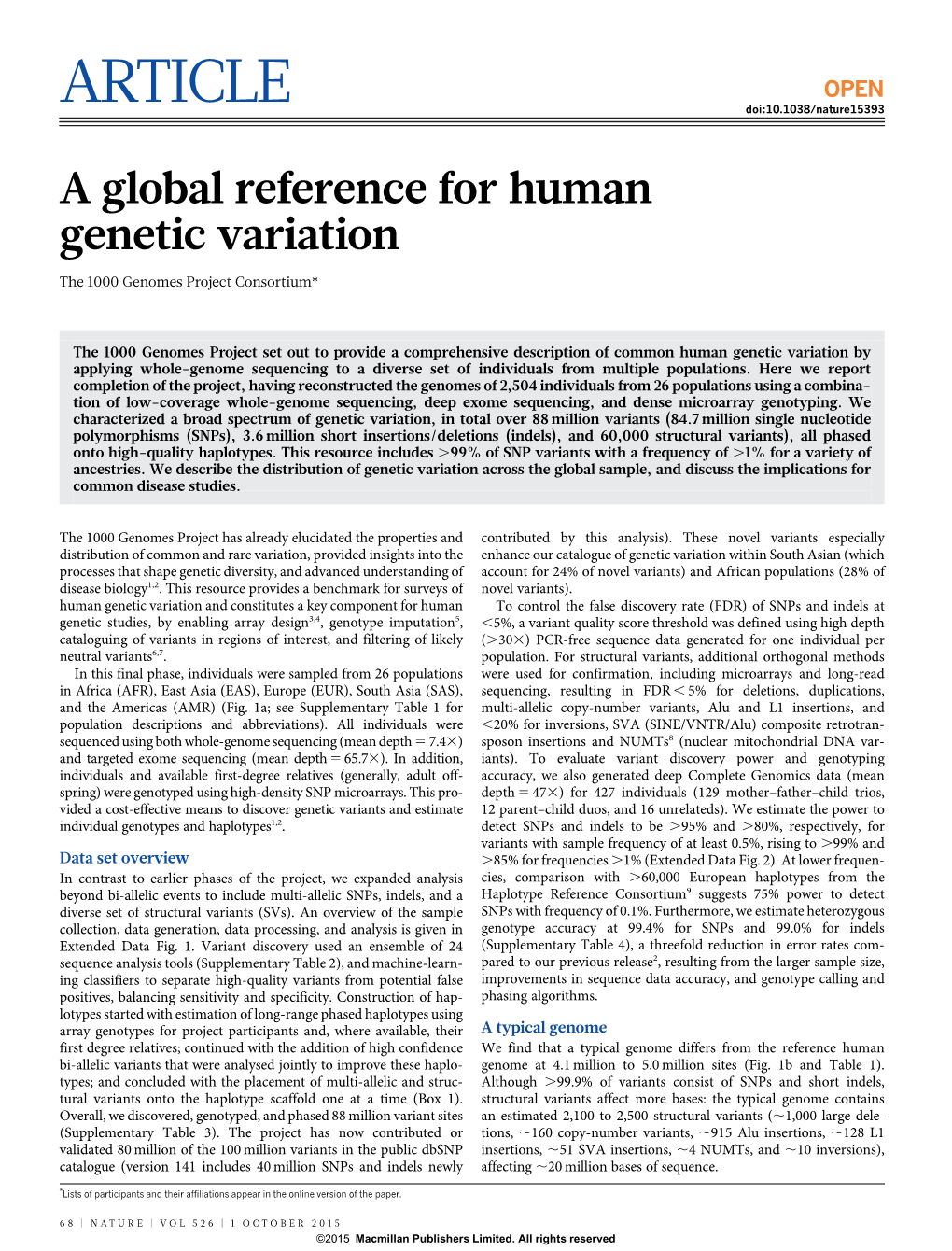 A Global Reference for Human Genetic Variation.Pdf