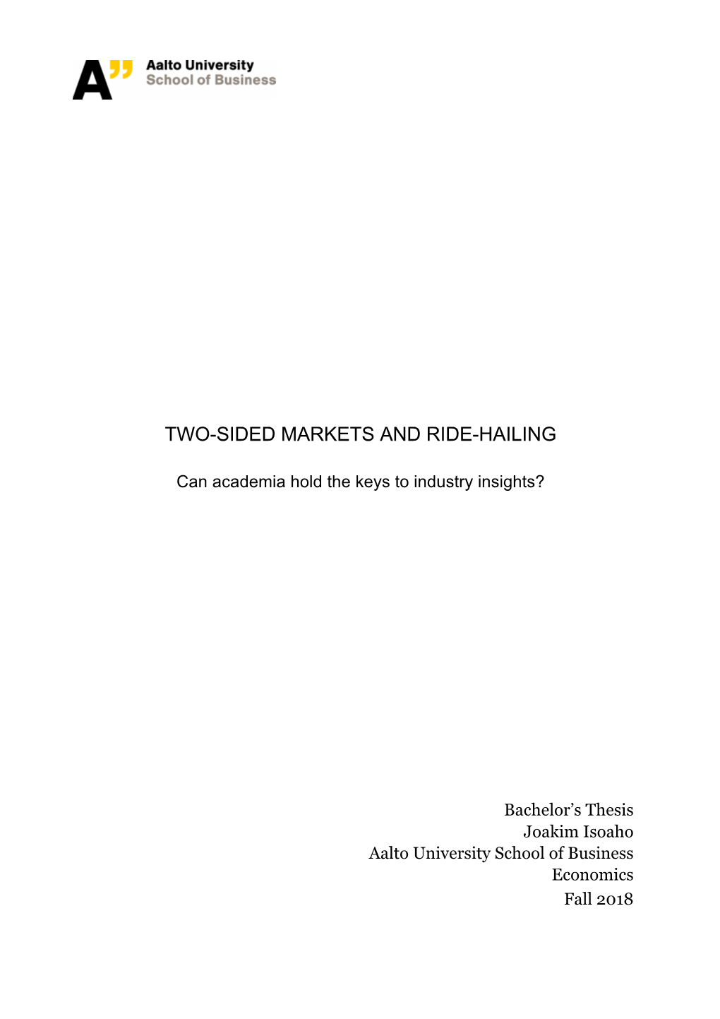 Two-Sided Markets and Ride-Hailing