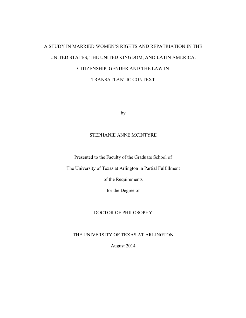 A Study in Married Women's Rights and Repatriation in the United States, the United Kingdom, and Latin America