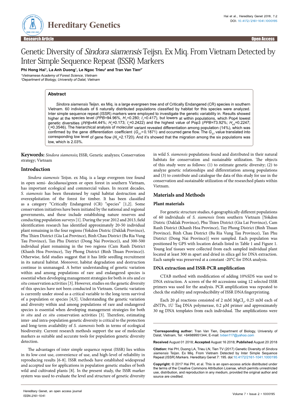 Genetic Diversity of Sindora Siamensis Teijsn