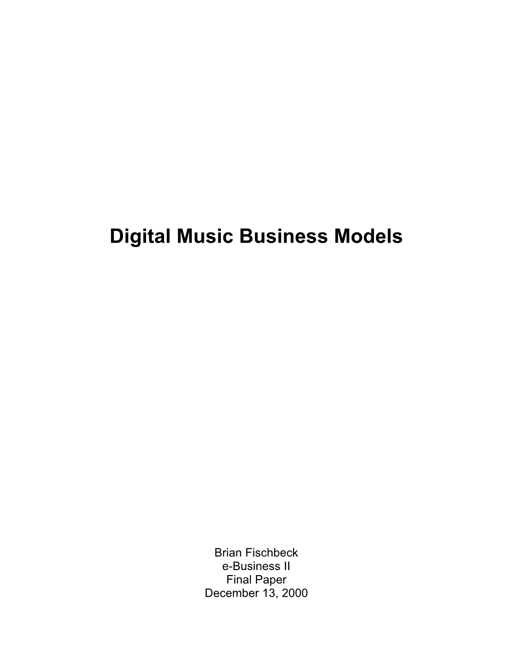 Digital Music Business Models