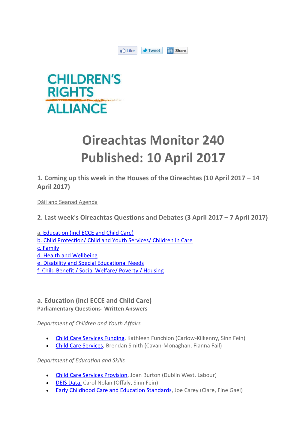 Oireachtas Monitor 240 Published