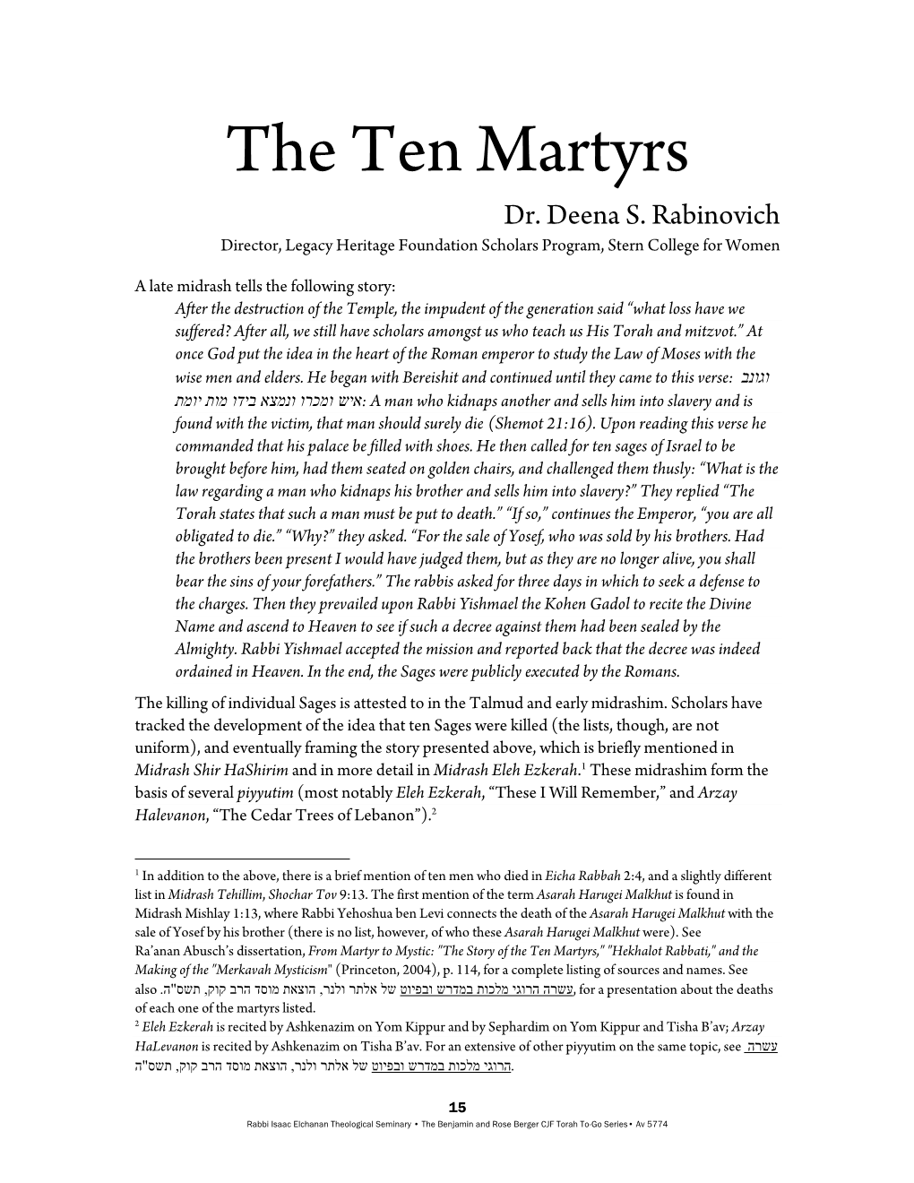 The Ten Martyrs Dr