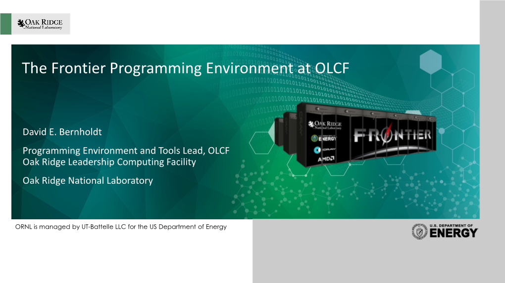 The Frontier Programming Environment at OLCF