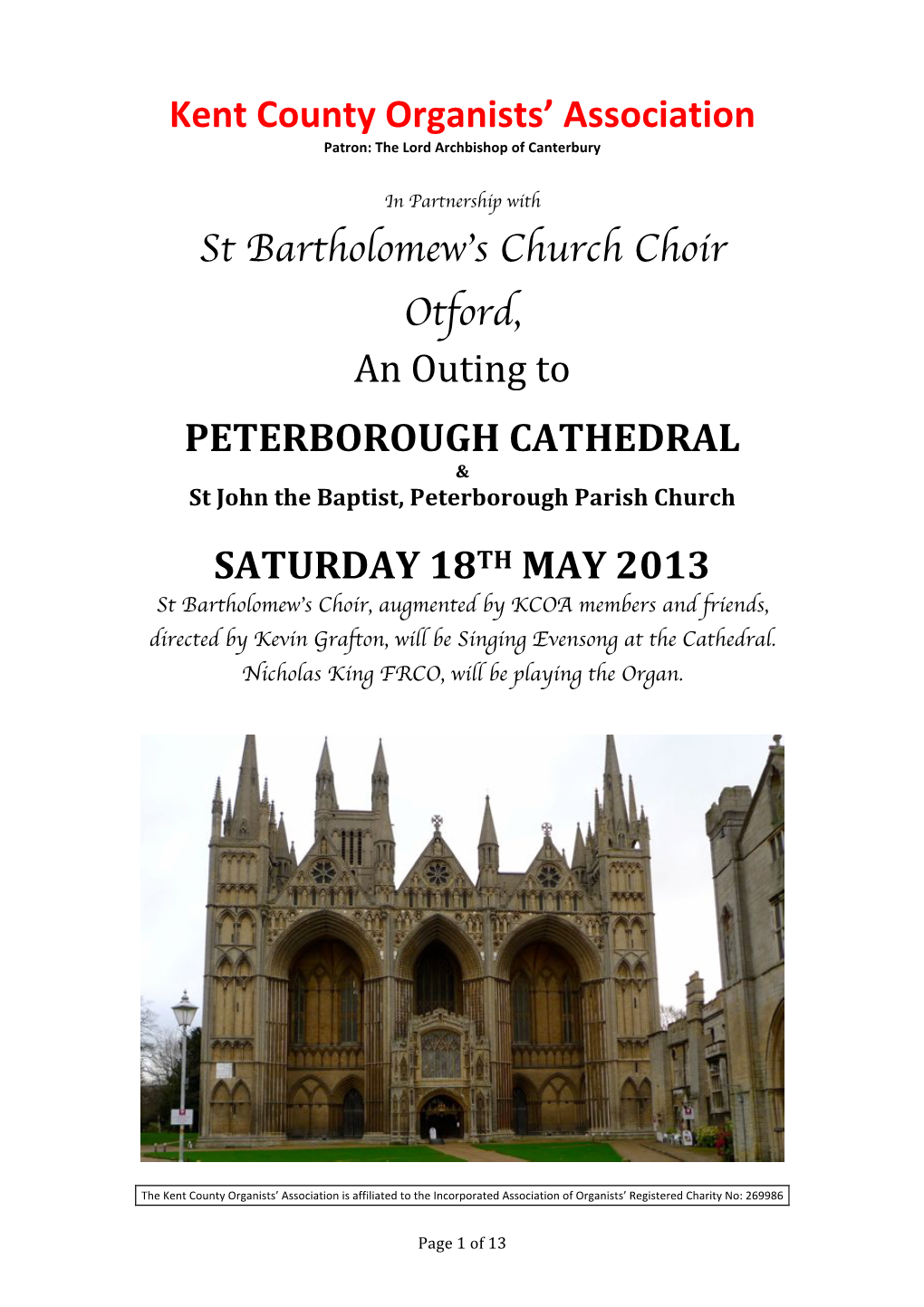 Kent County Organists' Association St Bartholomew's Church Choir Otford