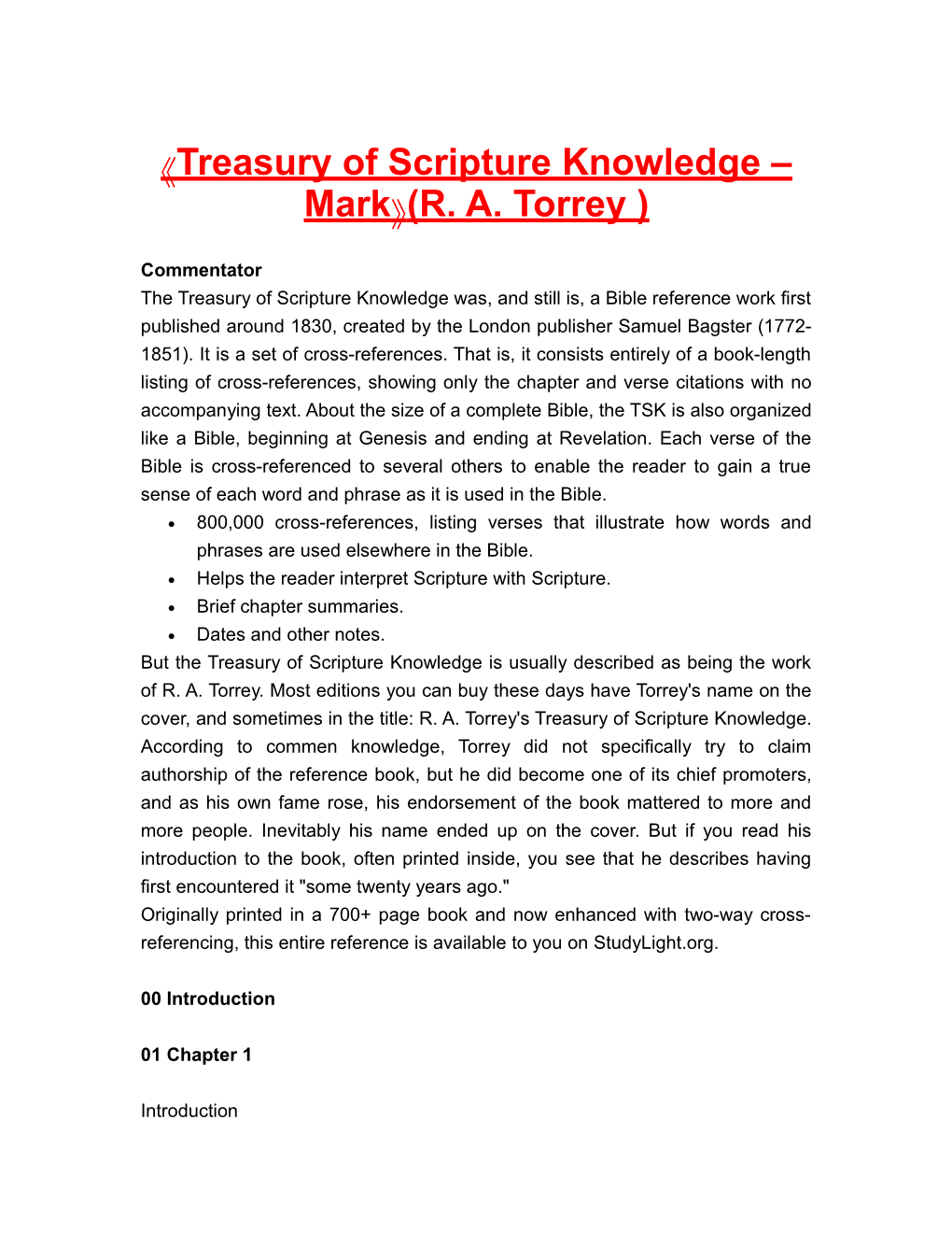 Treasury of Scripture Knowledge Mark (R. A. Torrey )