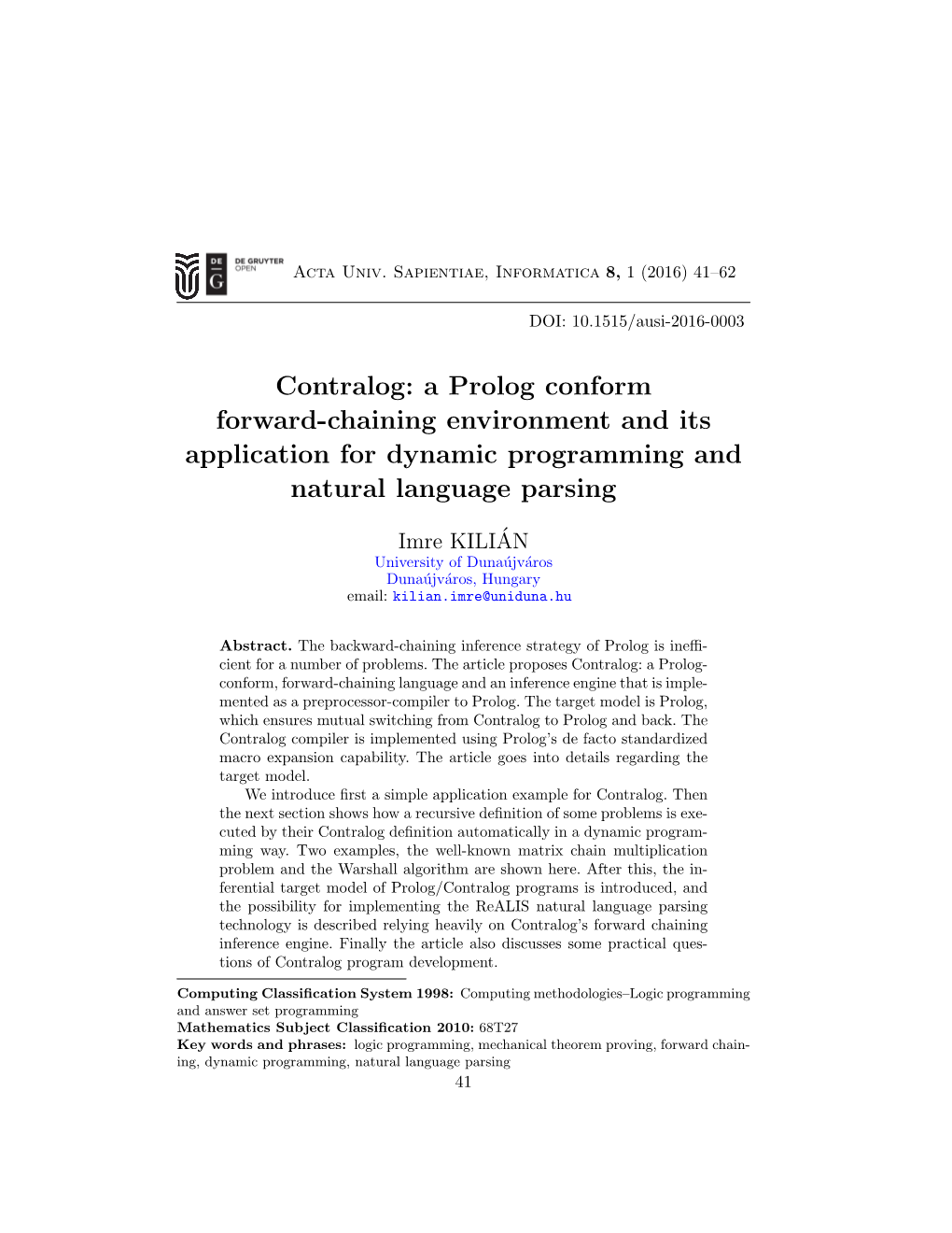 A Prolog Conform Forward-Chaining Environment and Its Application for Dynamic Programming and Natural Language Parsing