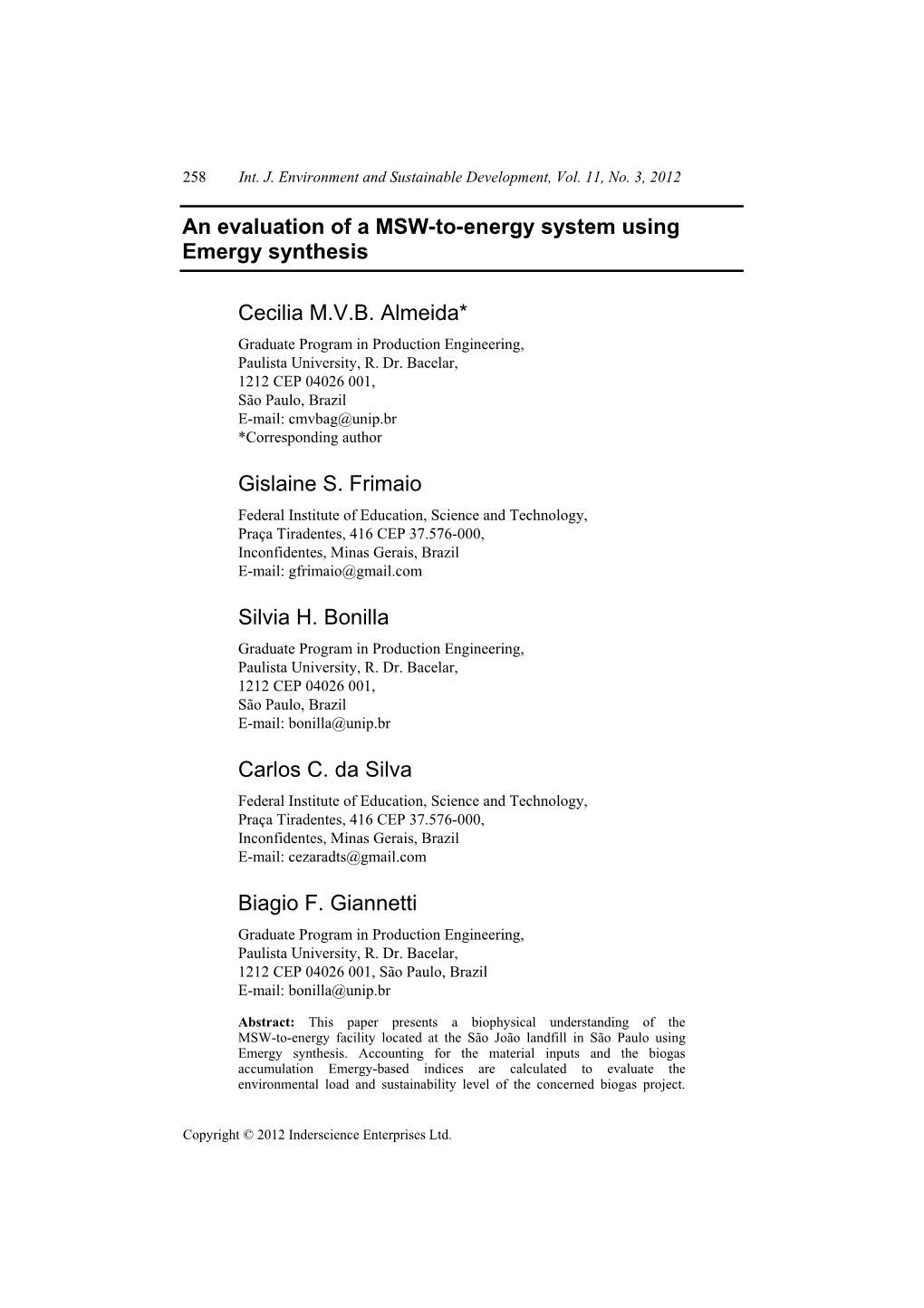 An Evaluation of a MSW-To-Energy System Using Emergy Synthesis