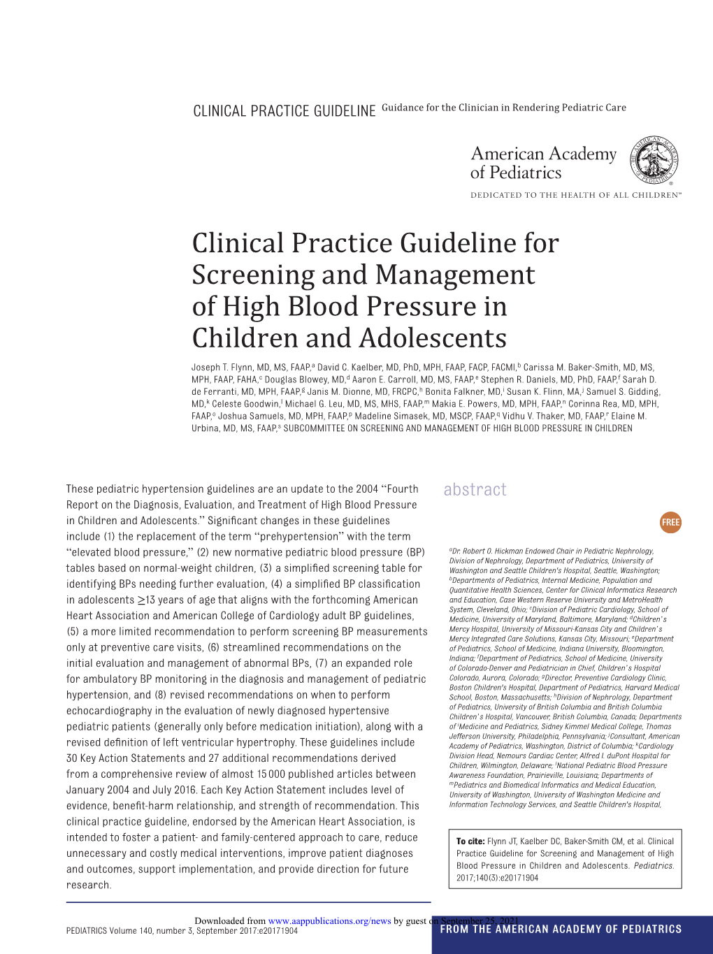 Clinical Practice Guideline for Screening and Management of High Blood Pressure in Children and Adolescents Joseph T