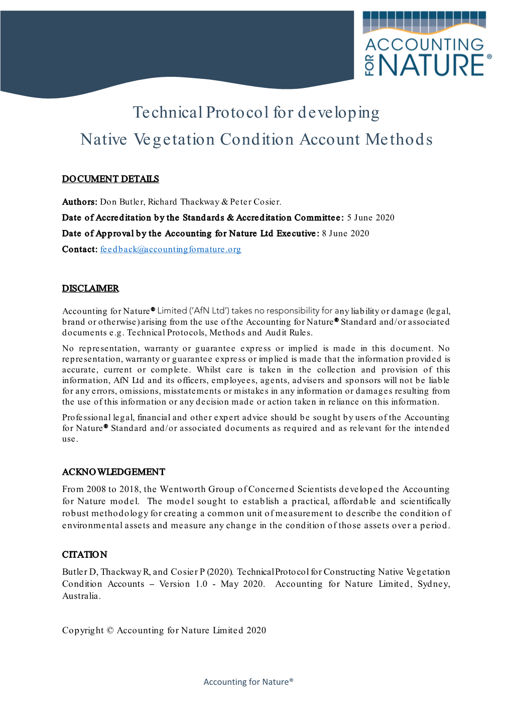 Technical Protocol for Developing Native Vegetation Condition Account Methods