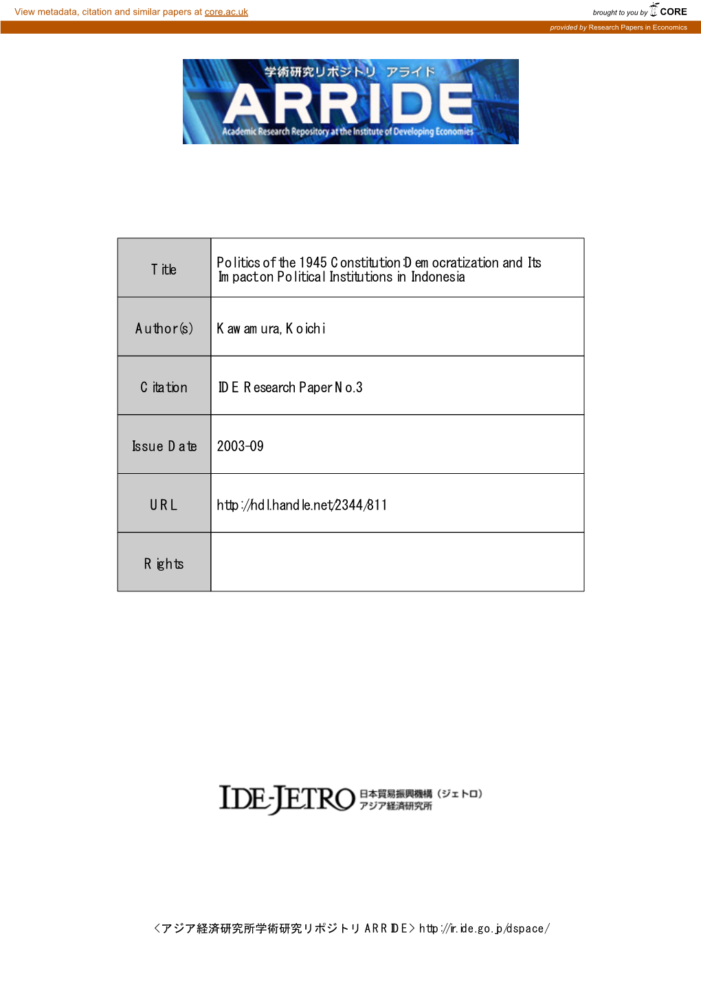 Title Politics of the 1945 Constitution