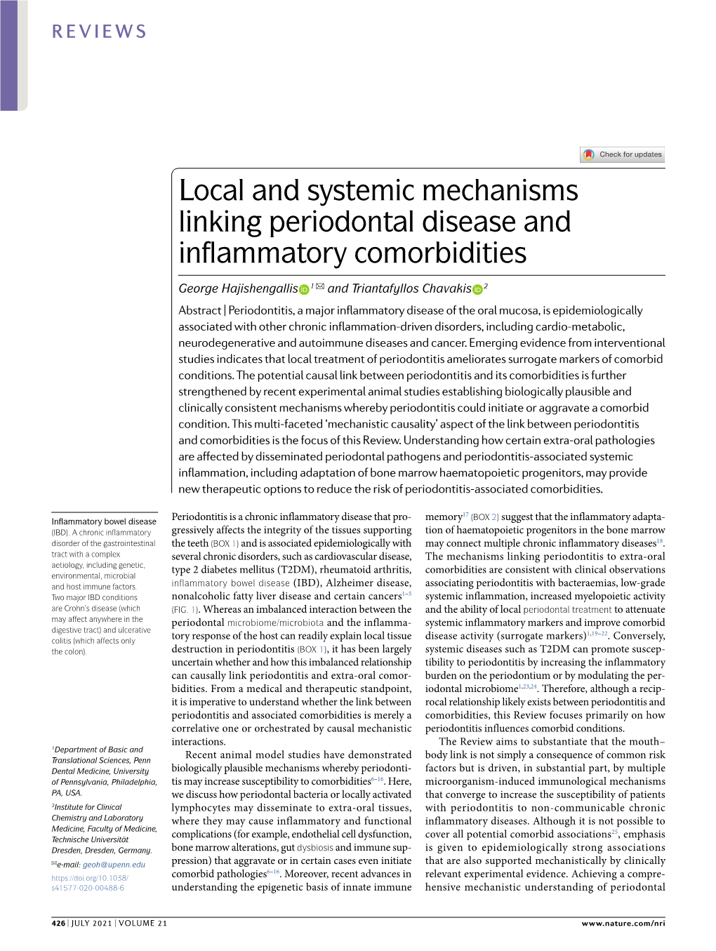 Local and Systemic Mechanisms Linking Periodontal Disease and Inflammatory Comorbidities