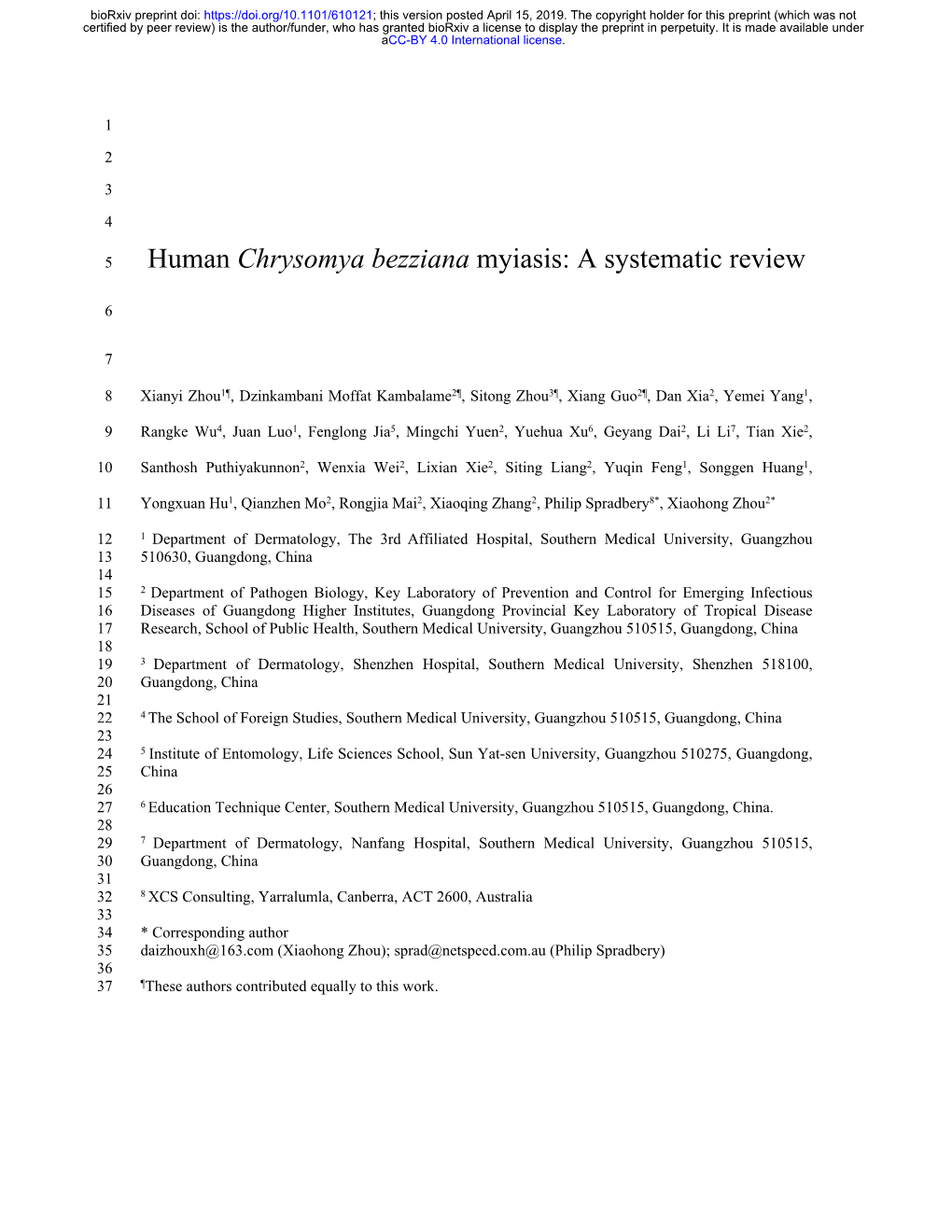 Human Chrysomya Bezziana Myiasis: a Systematic Review