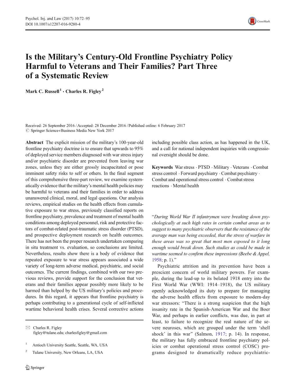 Is the Military's Century-Old Frontline Psychiatry Policy