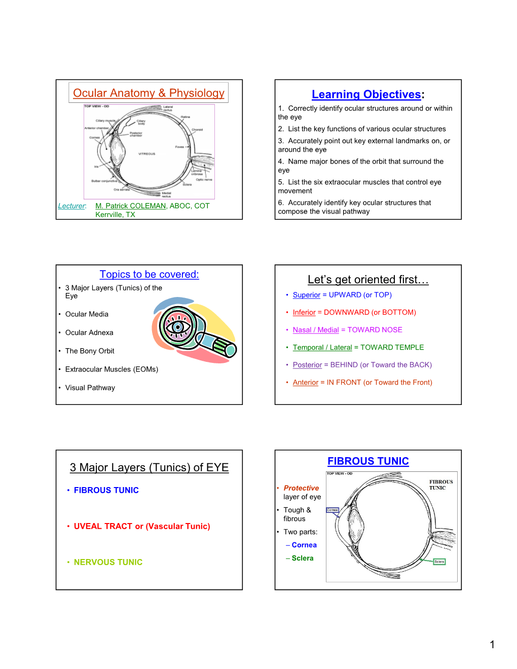 Ocular Anatomy & Physiology Learning Objectives