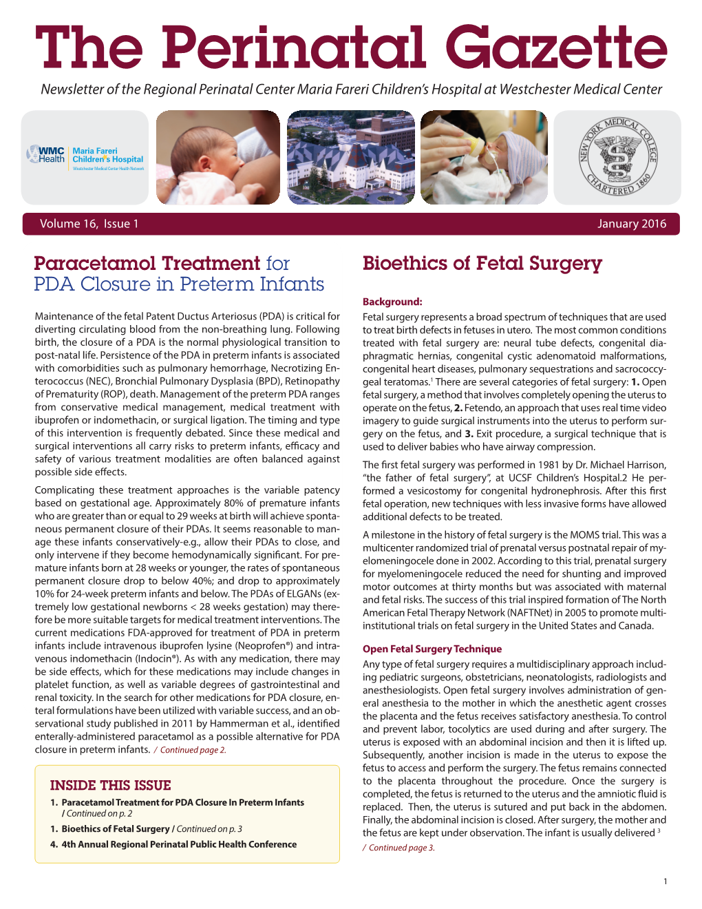 The Perinatal Gazette Newsletter of the Regional Perinatal Center Maria Fareri Children’S Hospital at Westchester Medical Center