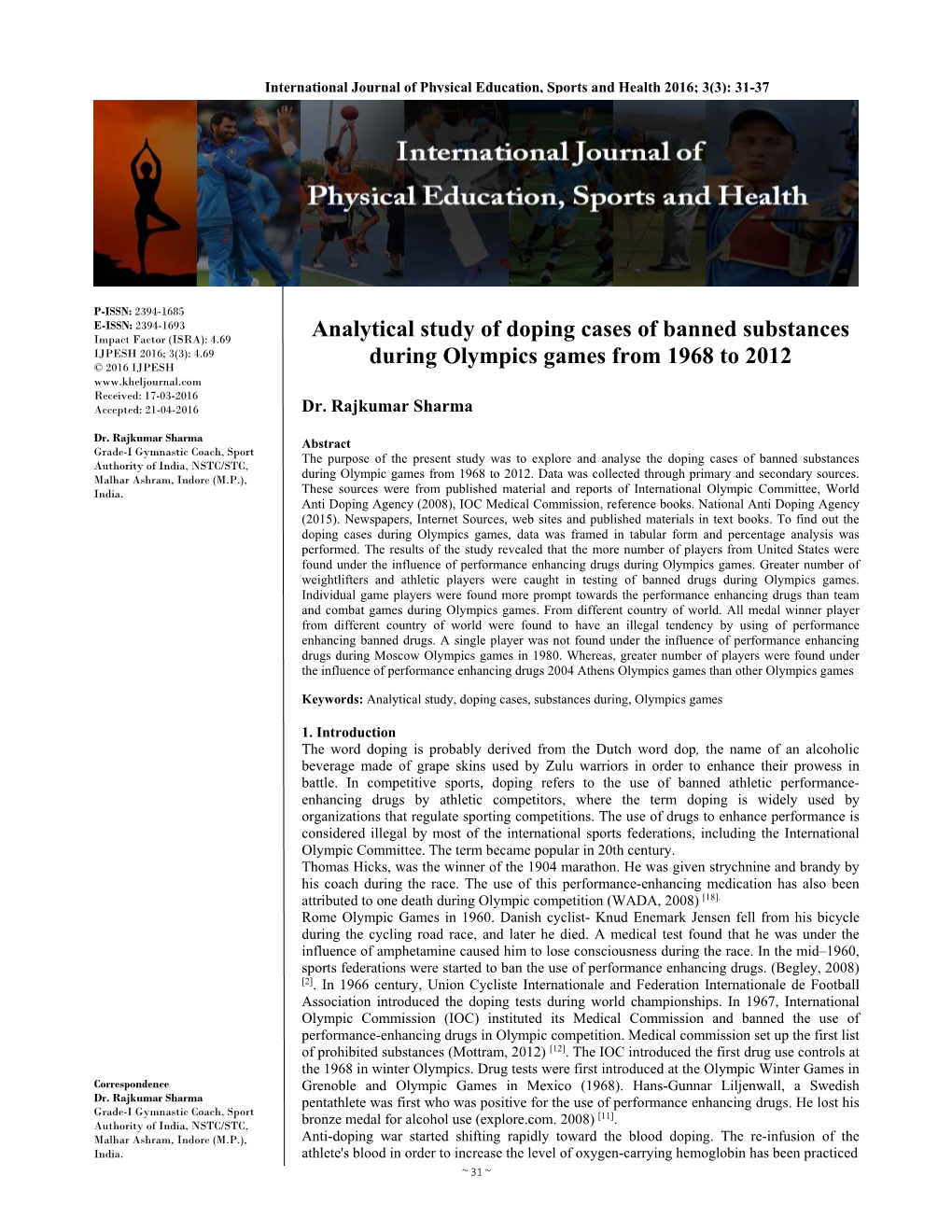 Analytical Study of Doping Cases of Banned Substances During