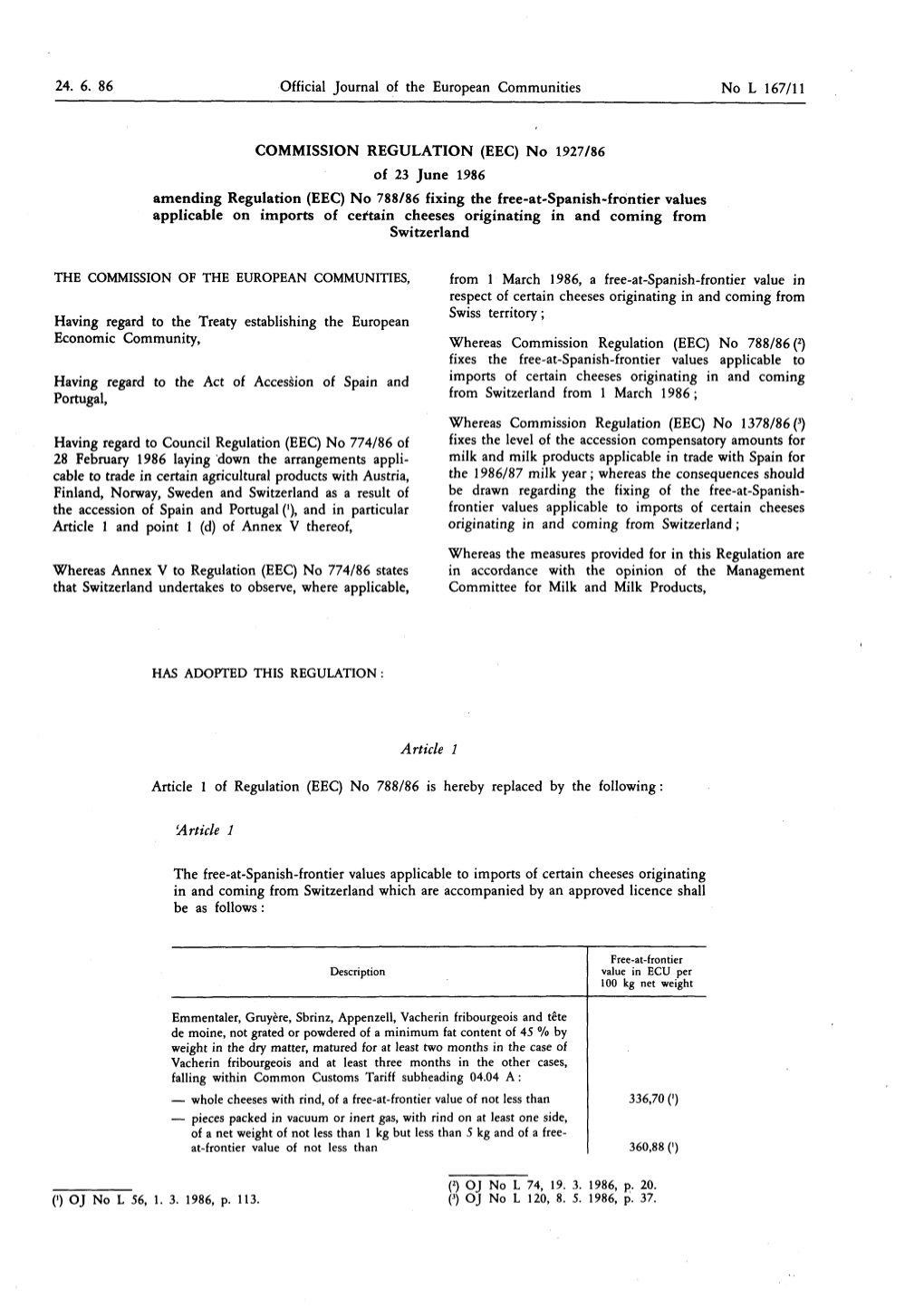 Applicable on Imports of Certain Cheeses Originating in and Coming from Switzerland