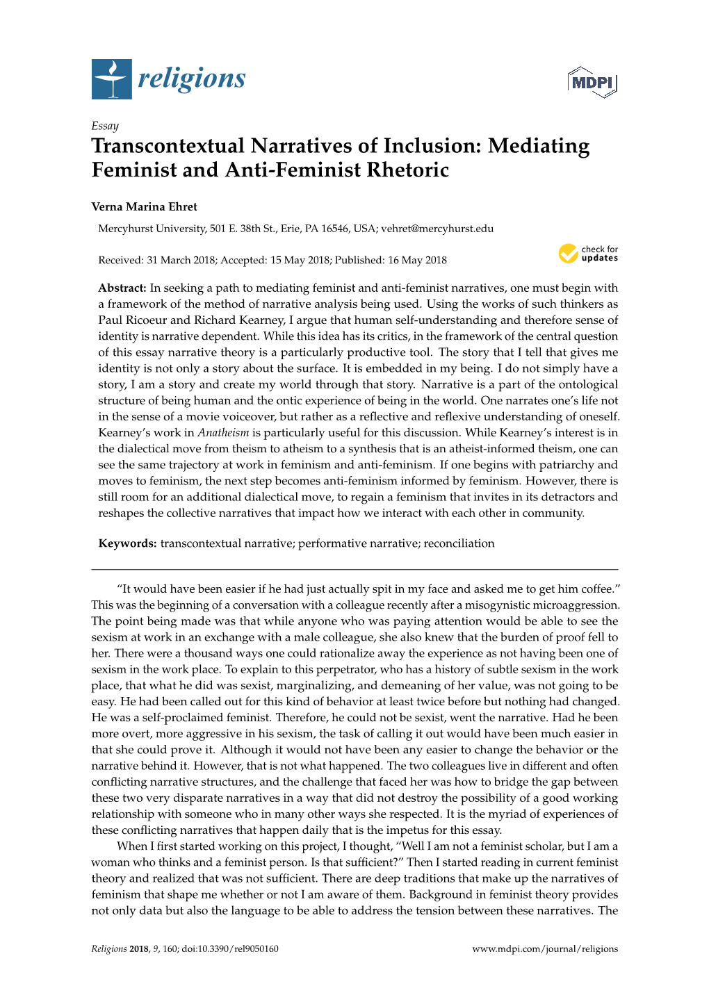 Transcontextual Narratives of Inclusion: Mediating Feminist and Anti-Feminist Rhetoric