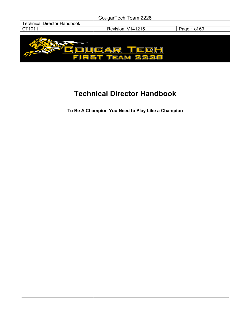 Technical Directo Technical Director Handbook