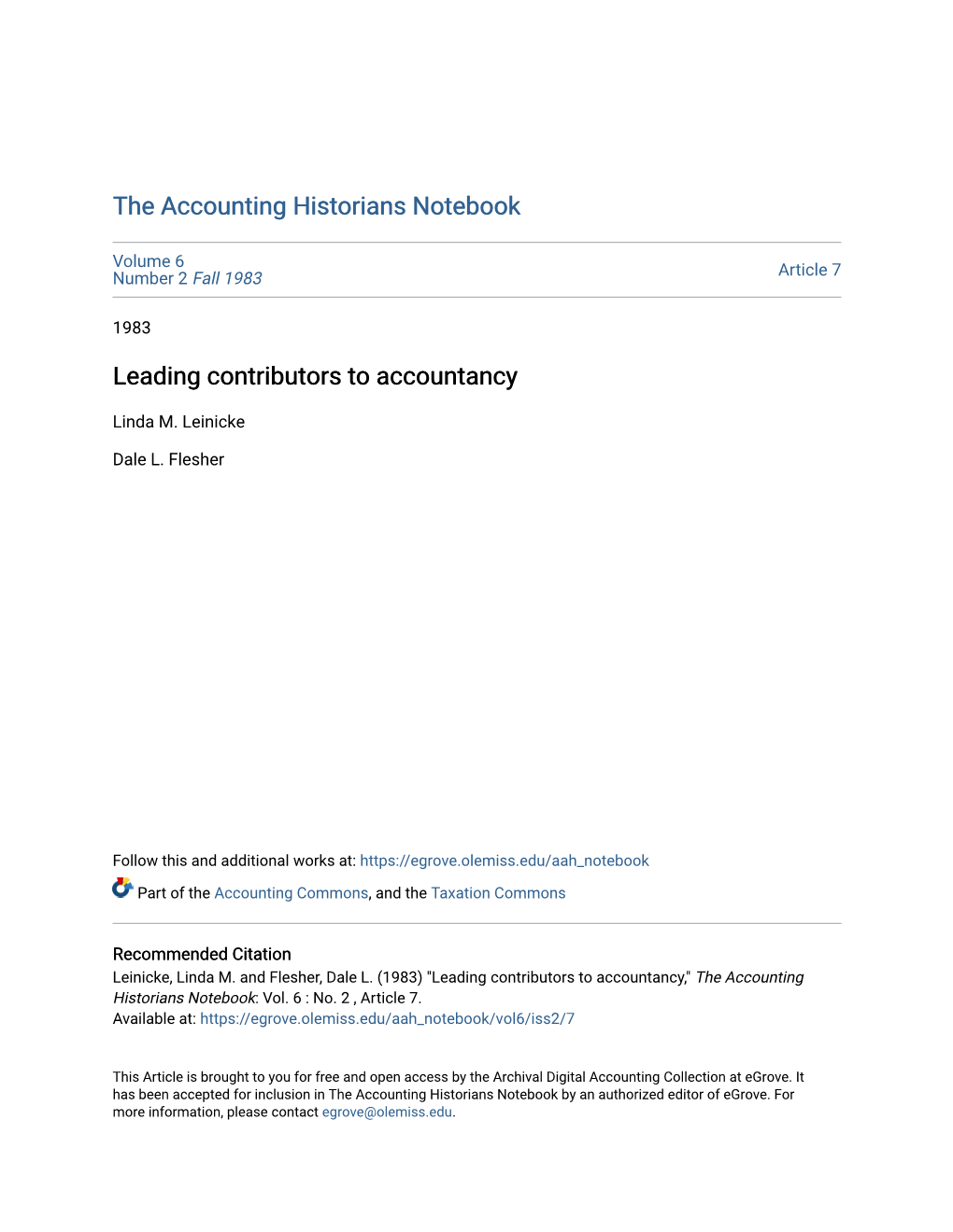 Leading Contributors to Accountancy