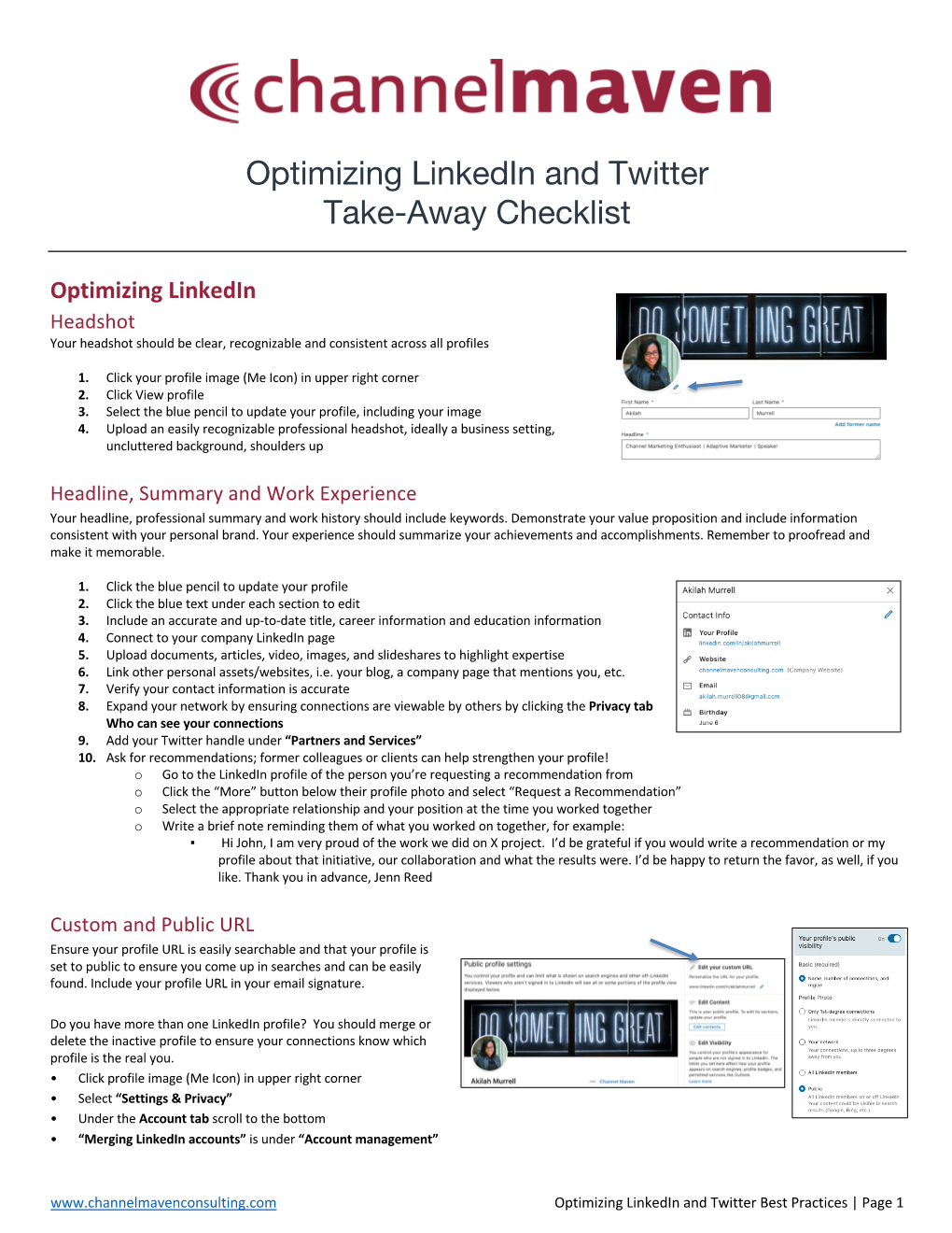 Optimizing Linkedin and Twitter Take-Away Checklist