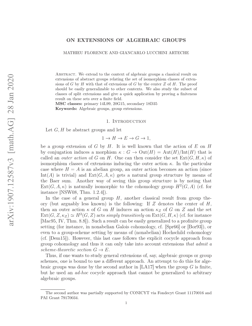 Arxiv:1907.12587V3 [Math.AG] 28 Jan 2020 Leri Groups