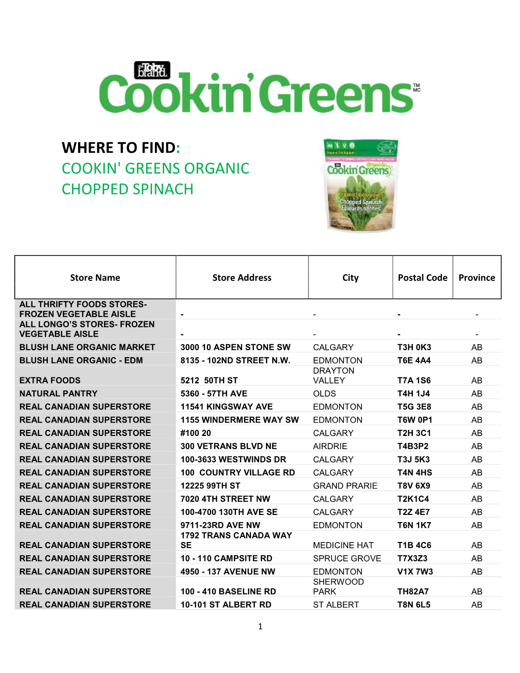 Where to Find: Cookin' Greens Organic Chopped Spinach