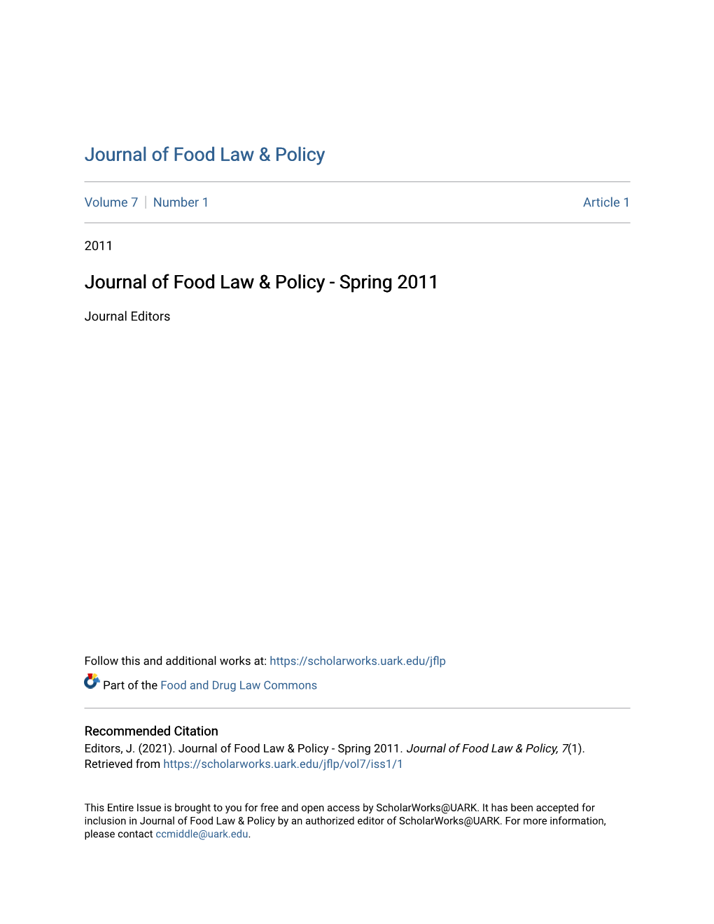 Journal of Food Law & Policy