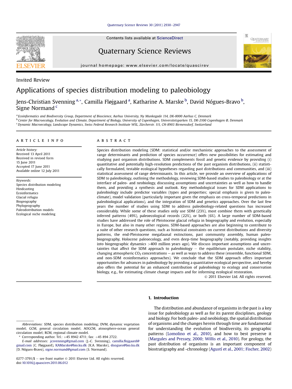 Applications of Species Distribution Modeling to Paleobiology