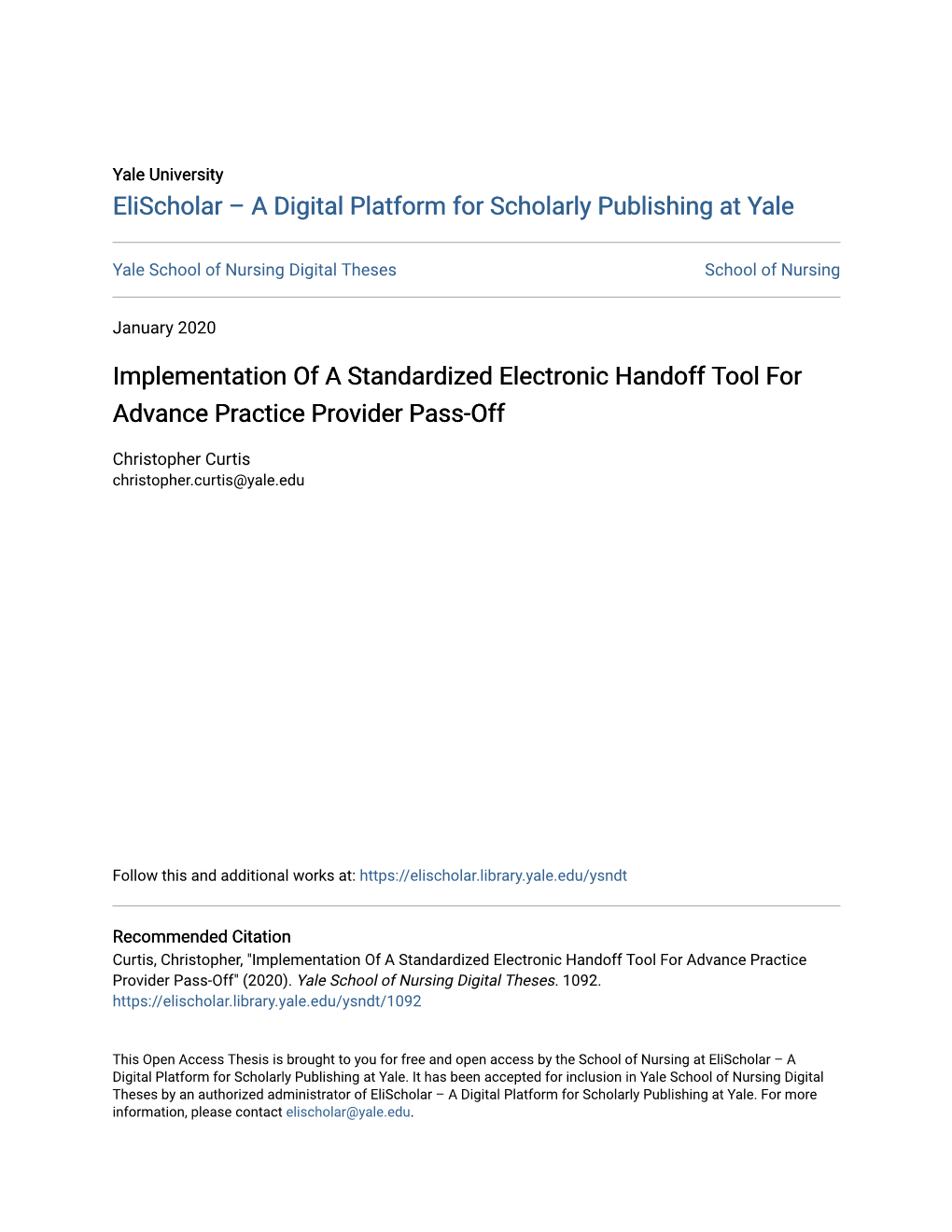 Implementation of a Standardized Electronic Handoff Tool for Advance Practice Provider Pass-Off