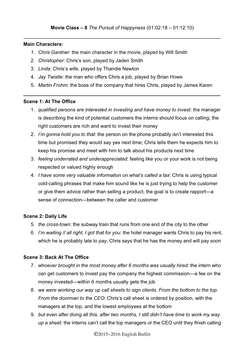 Movie Class 44 (Wk 8) Pursuit of Happyness Script & Vocab