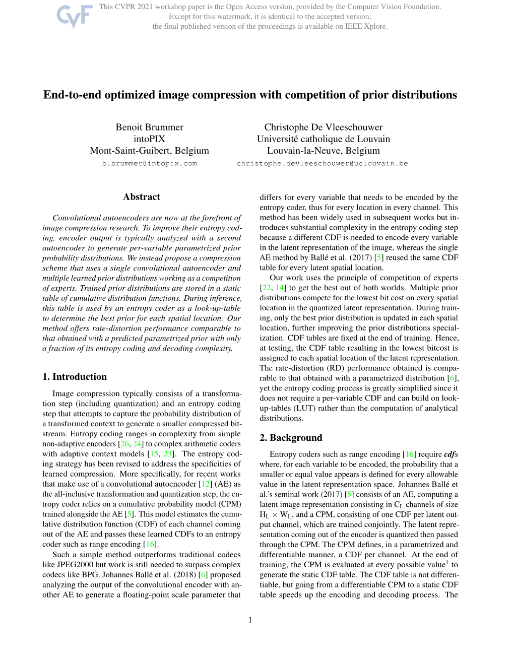 End-To-End Optimized Image Compression with Competition of Prior Distributions