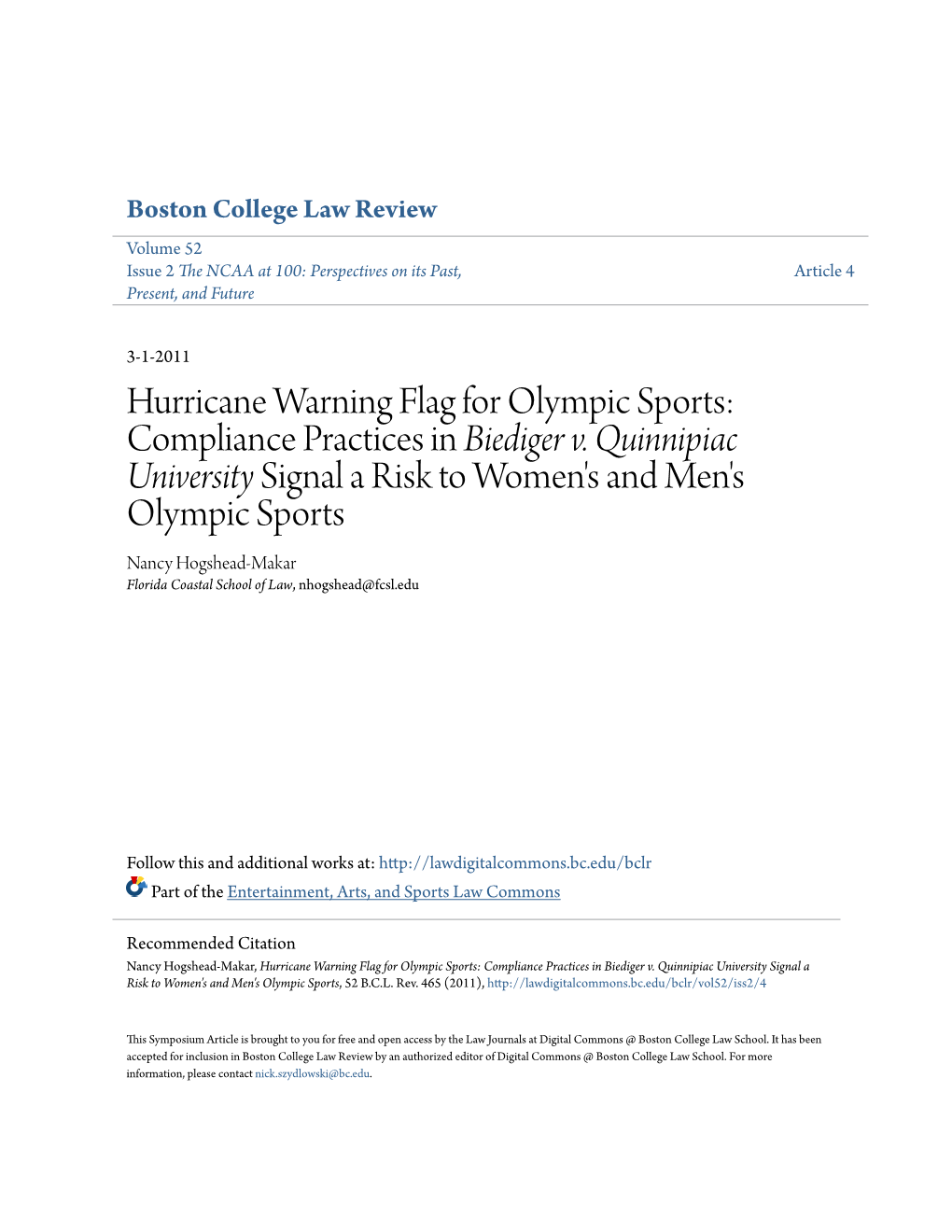 Hurricane Warning Flag for Olympic Sports: Compliance Practices in Biediger V