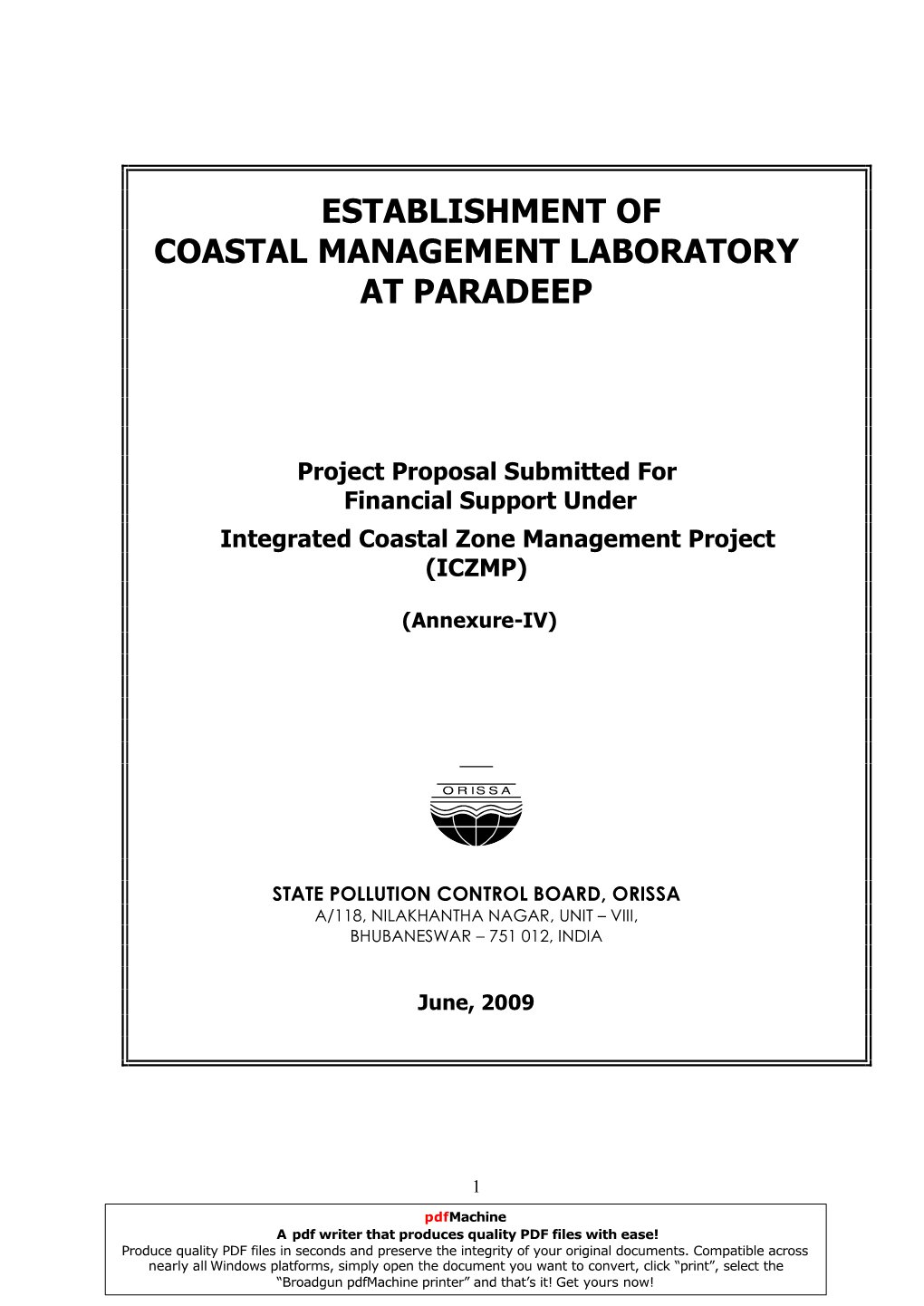 Establishment of Coastal Management Laboratory at Paradeep