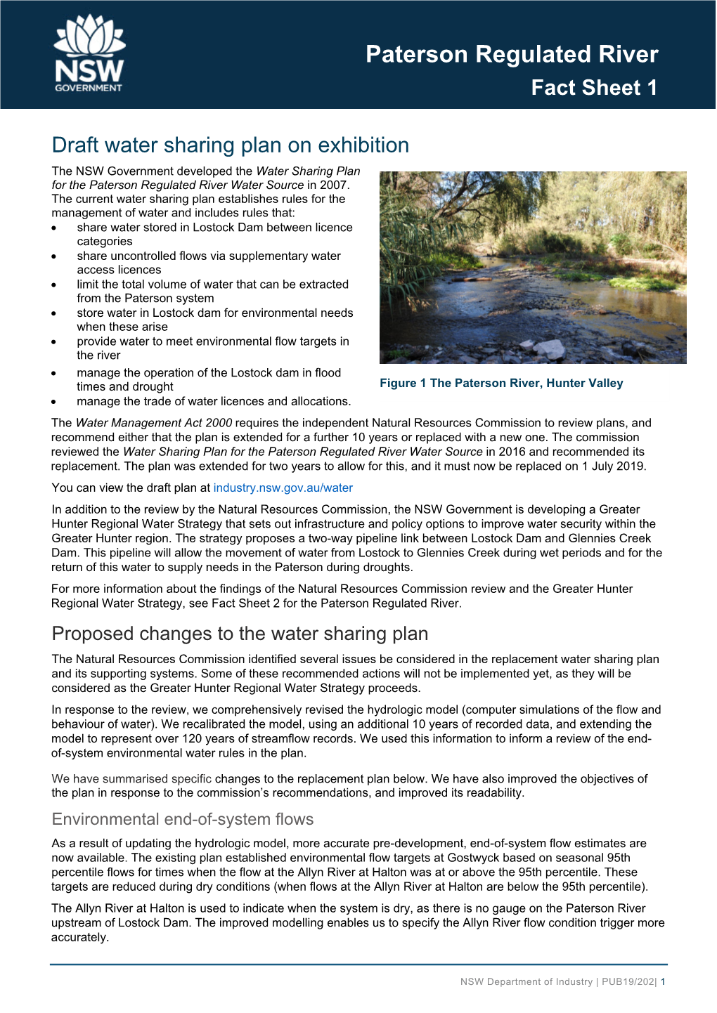 Paterson Regulated River Water Sharing Plan—Fact Sheet