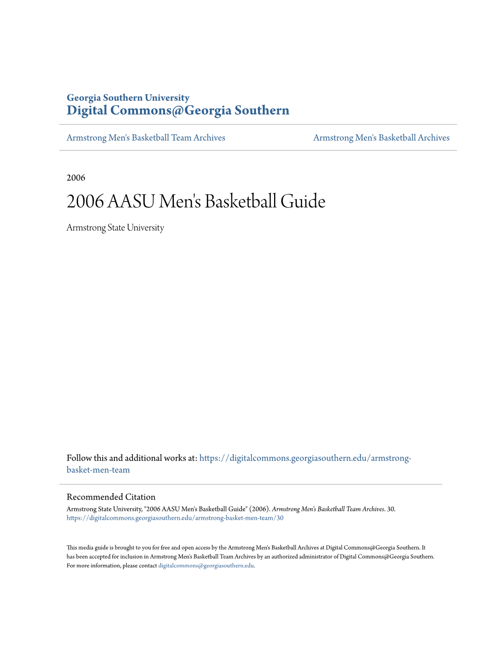 2006 AASU Men's Basketball Guide Armstrong State University