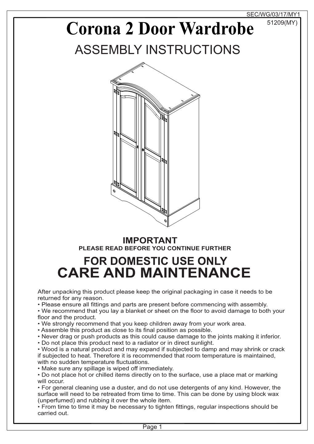 Corona 2 Door Wardrobe SECWG1116MY1 PO51209.Cdr