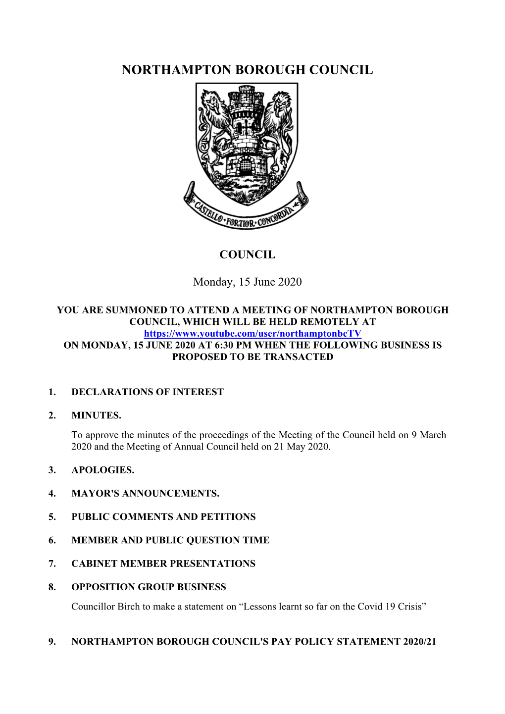 (Public Pack)Agenda Document for Council, 15/06/2020 18:30