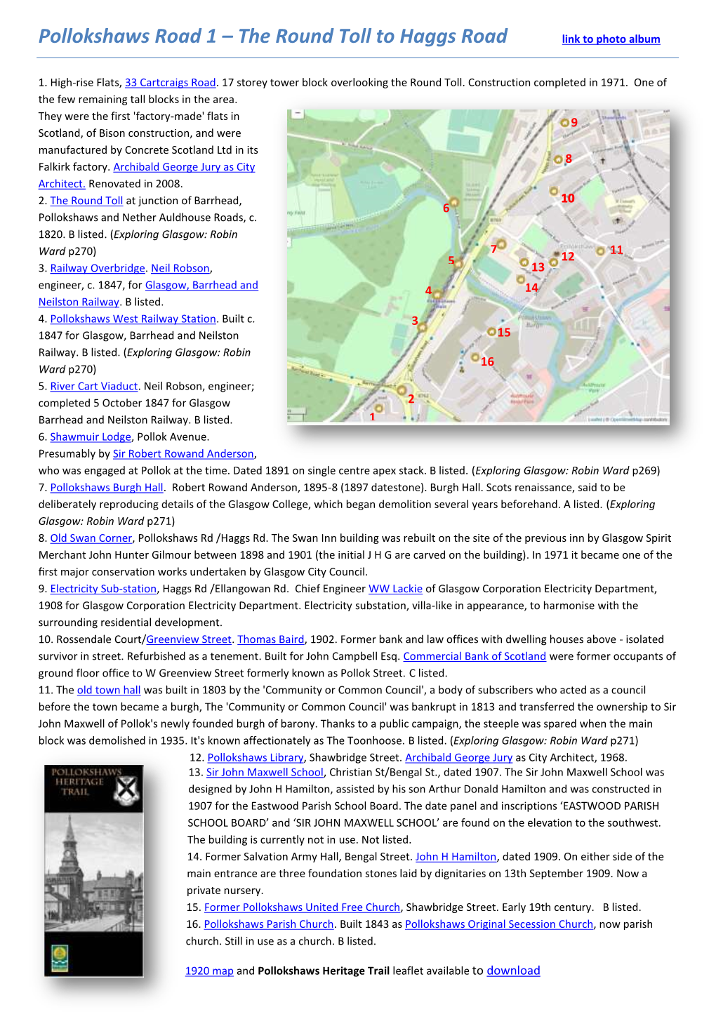 Pollokshaws Road 1 – the Round Toll to Haggs Road Link to Photo Album