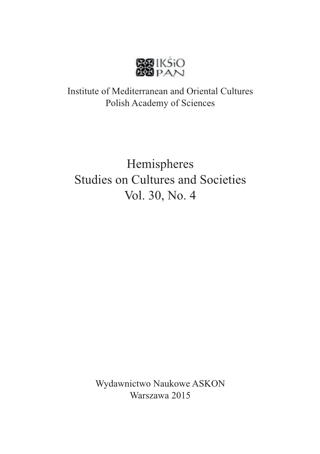 Hemispheres Studies on Cultures and Societies Vol. 30, No. 4