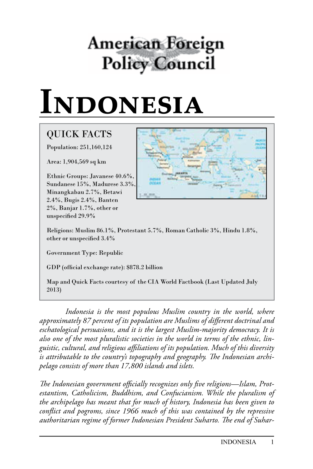 Indonesia QUICK FACTS Population: 251,160,124