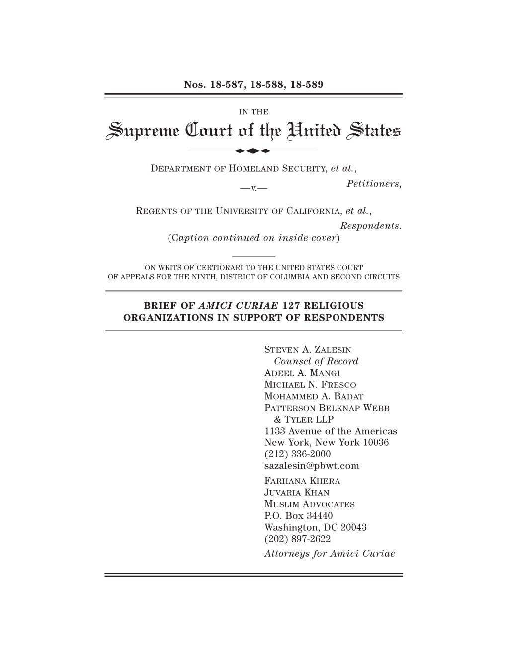 Amicus Brief on Behalf of Religious Organizations