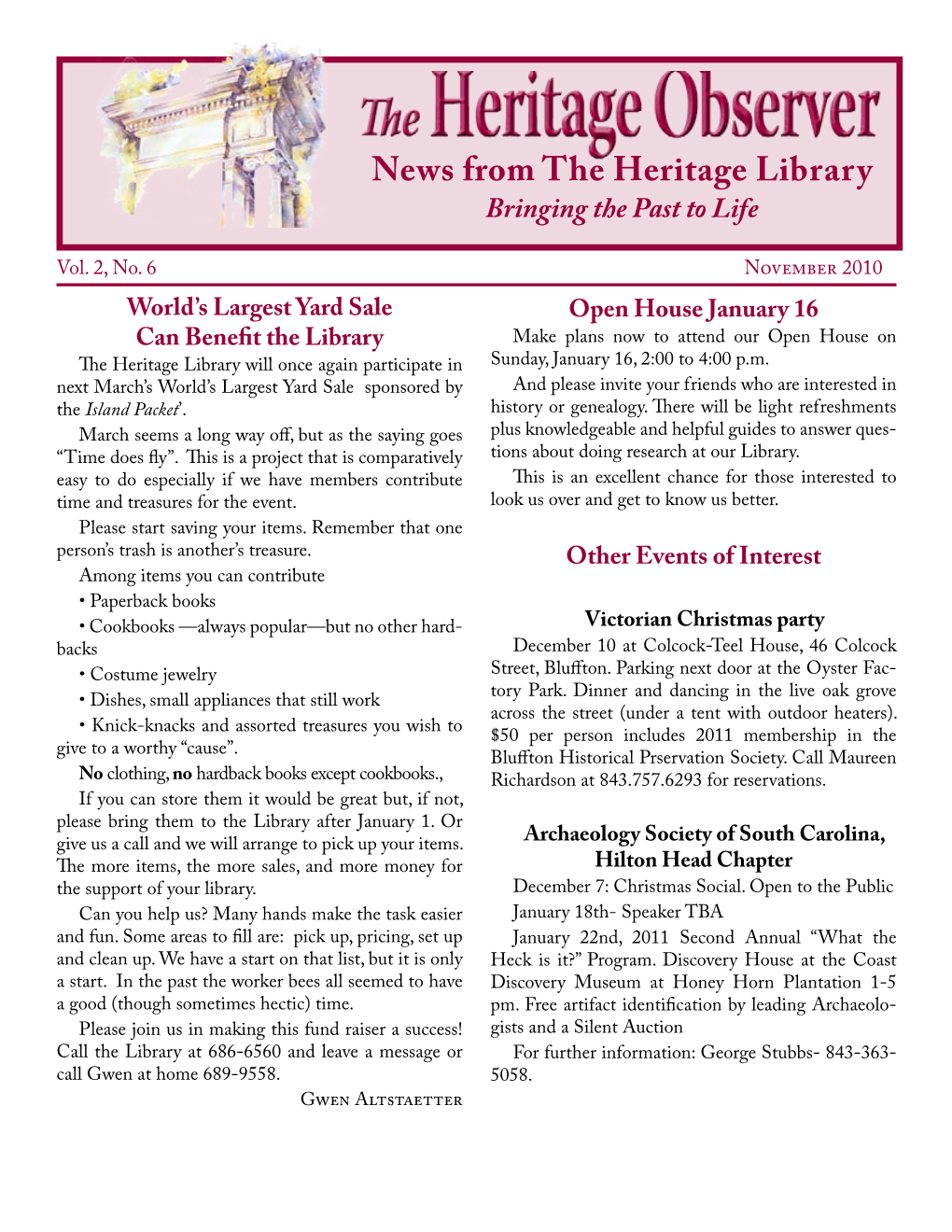 News from the Heritage Library Bringing the Past to Life