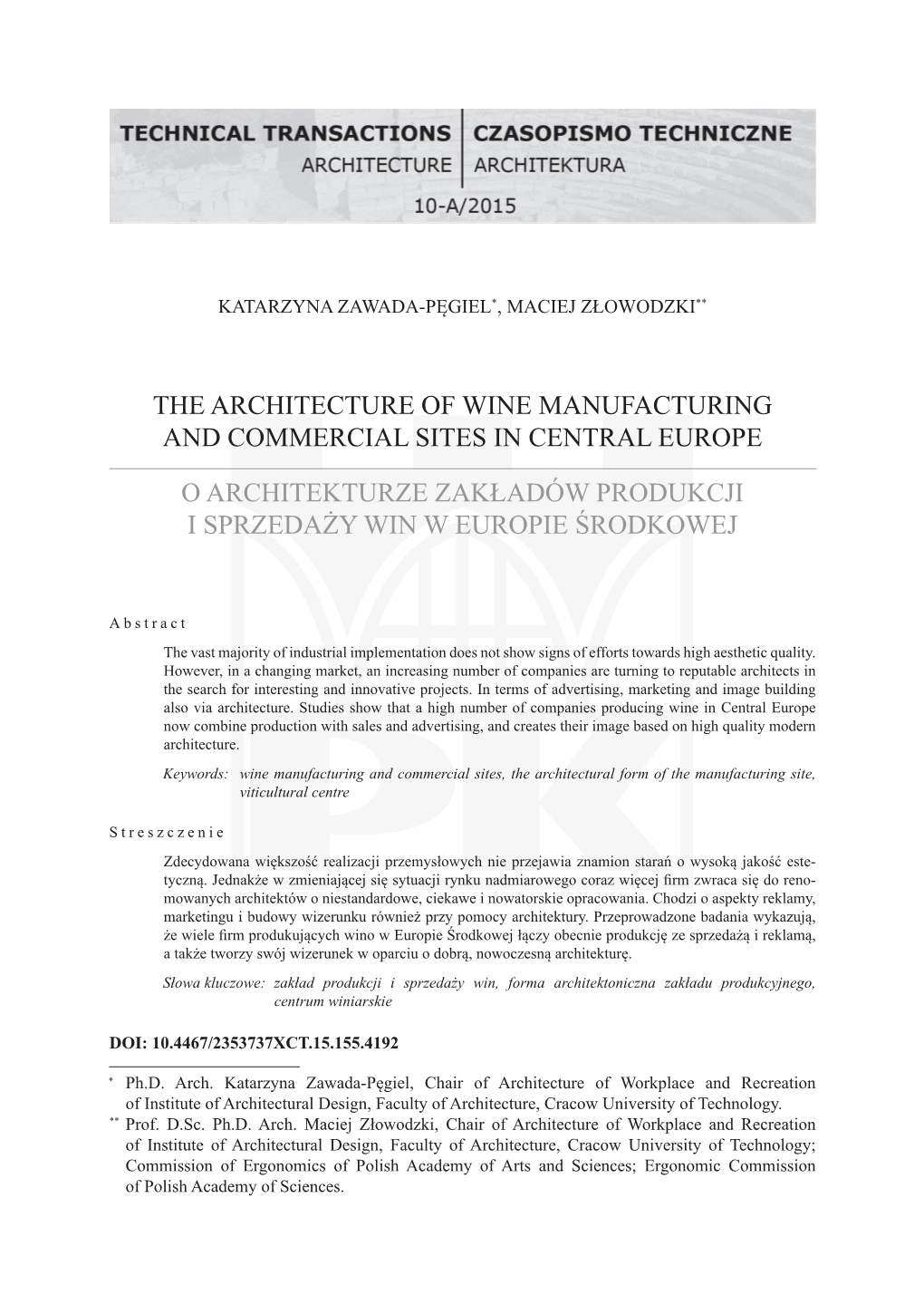 The Architecture of Wine Manufacturing and Commercial Sites in Central Europe